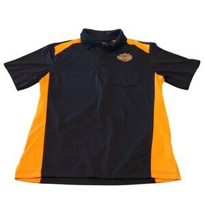 Harley Davidson Mens Black & Orange Polyester Polo Shirt W/ Pocket Medium